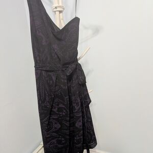 Express One-Shoulder Black Dress with Purple Print